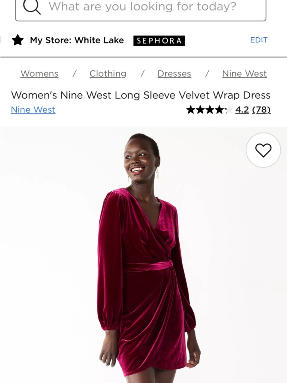 Women's Nine West Long Sleeve Velvet Wrap Dress